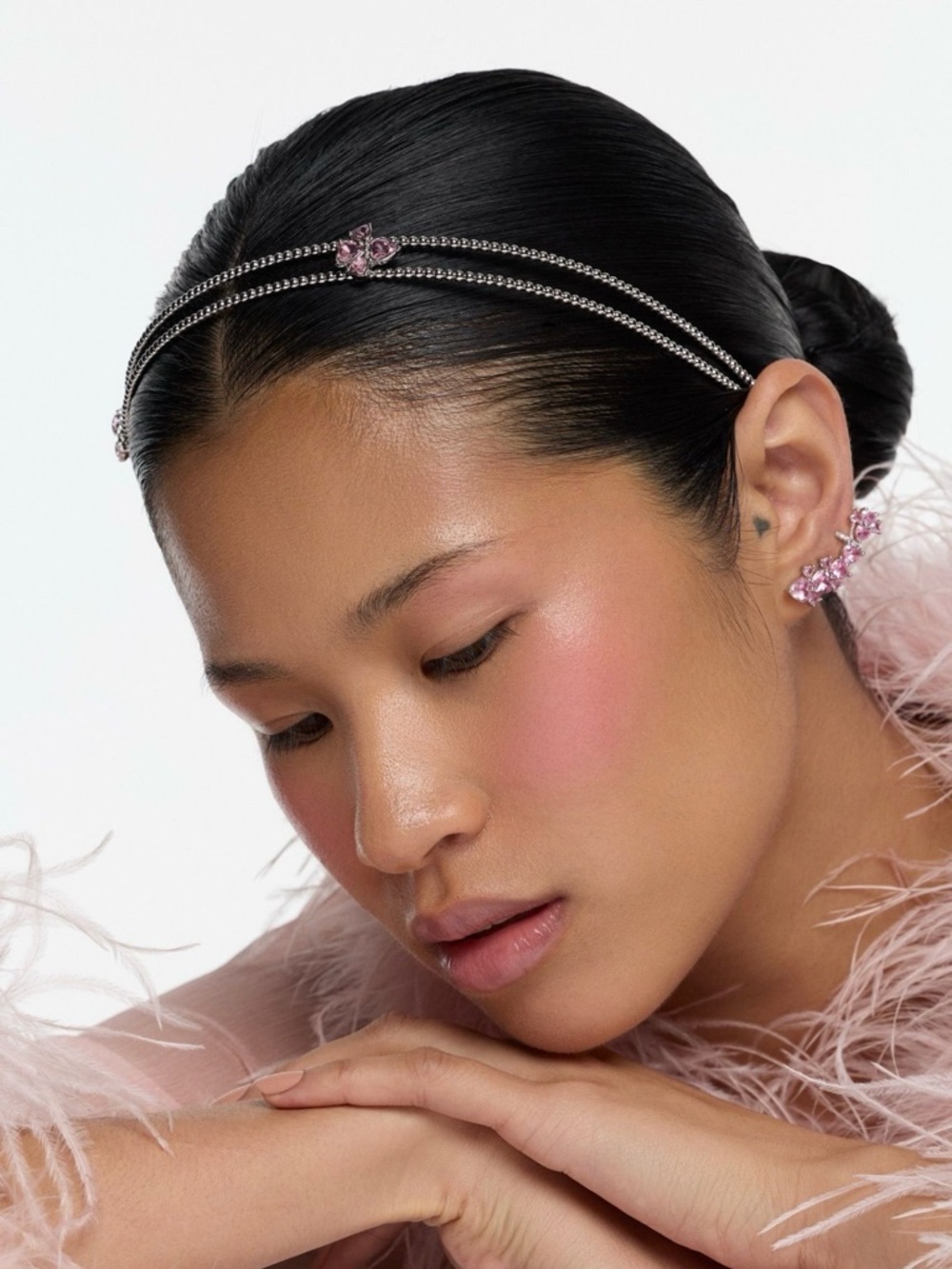 8 Other Reasons Double-Row Silver Headband with Crystal Pink Accents